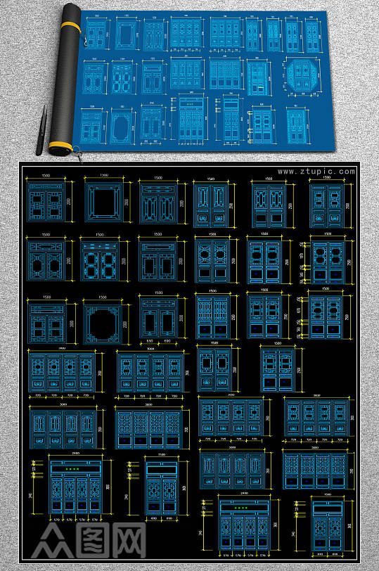 原创古建筑门CAD施工图