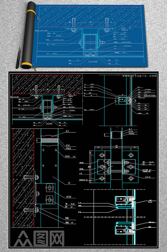 原创幕墙节点CAD图块-众图网