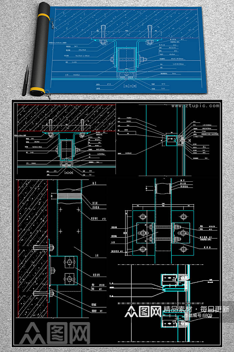 原创幕墙节点CAD图块素材
