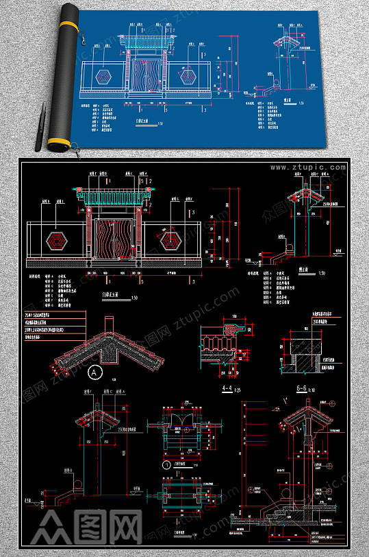 2019中式门楼CAD图例-众图网
