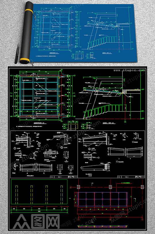 原创整套雨棚结构CAD施工图集-众图网