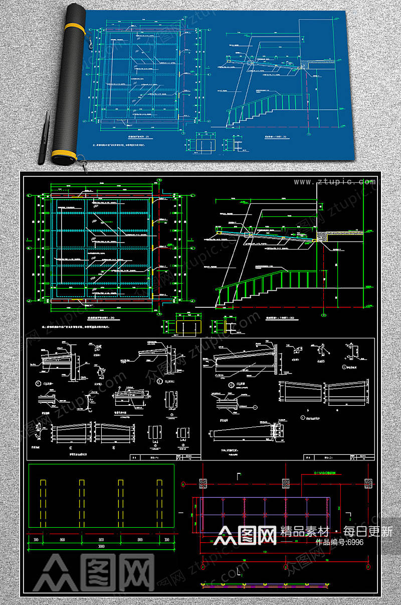 原创整套雨棚结构CAD施工图集素材