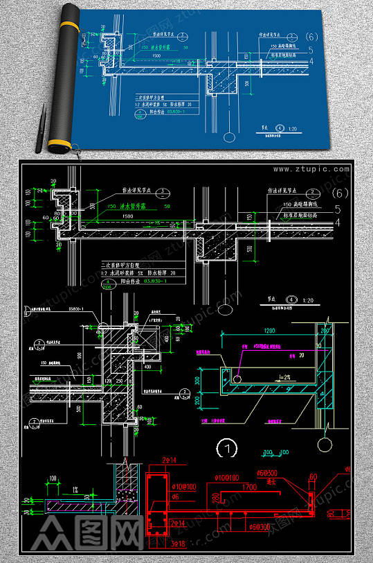 原创阳台cad节点设计图