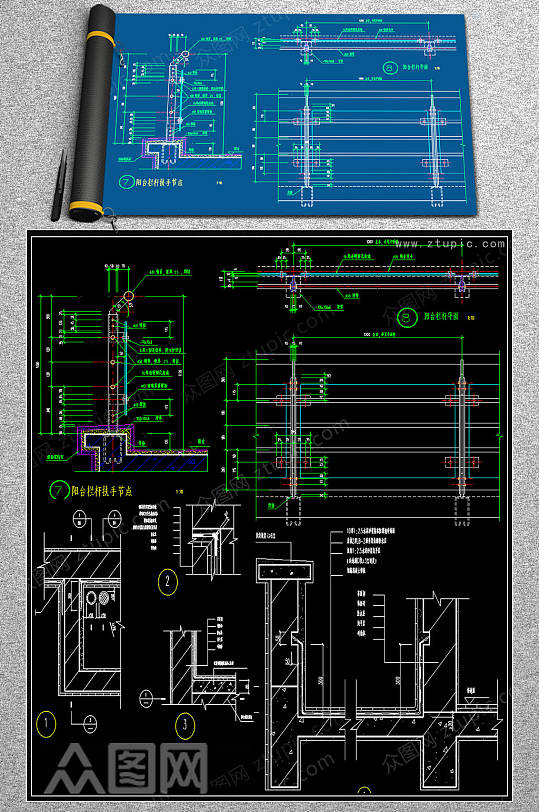 原创常用门窗阳台楼梯檐口CAD大样-众图网
