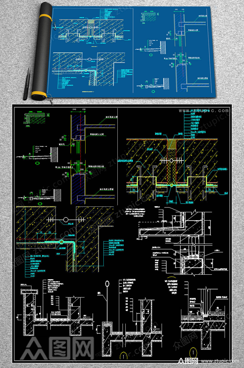 常用墙身防水cad大样图模板下载-编号7071-众图网