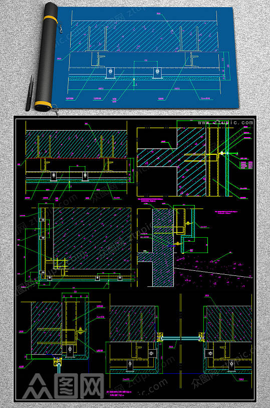 干挂花岗岩幕墙CAD素材-众图网