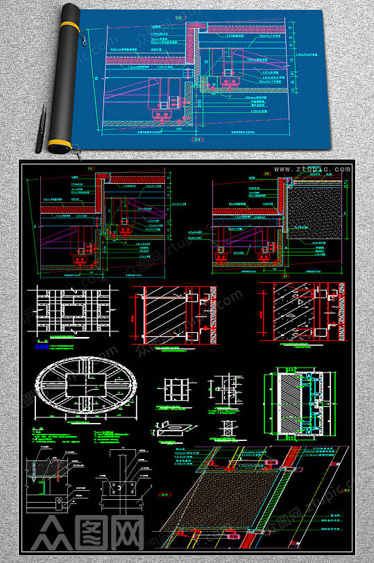 原创幕墙节点CAD大样图-众图网