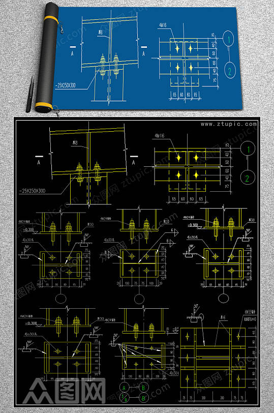 柱脚节点构造CAD图集-众图网