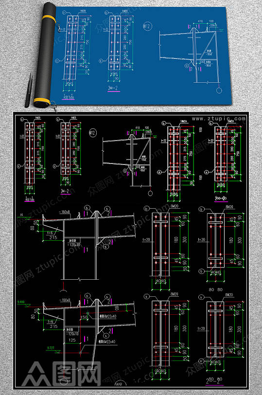 原创边梁柱节点CAD图集-众图网
