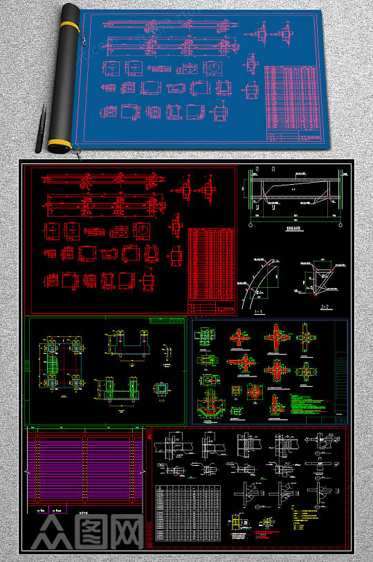 全套钢结构节点CAD图块-众图网