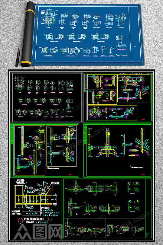 钢框架节点CAD施工图-众图网