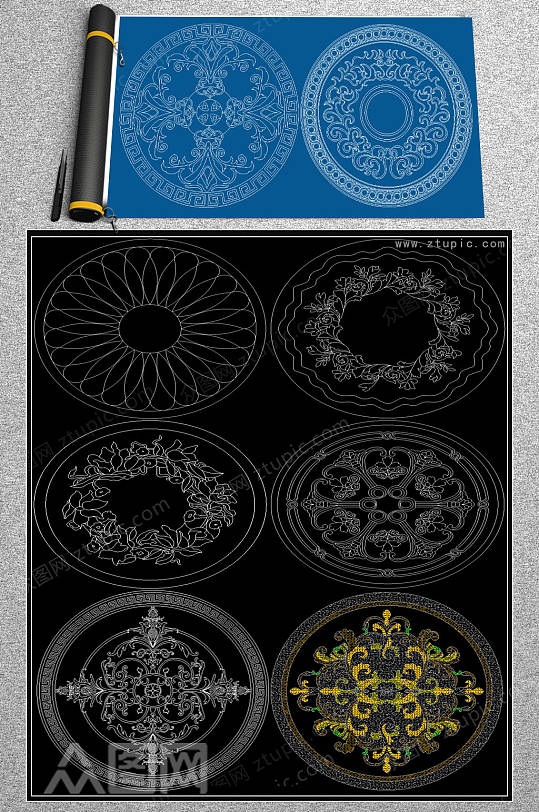 水刀拼花CAD大样-众图网