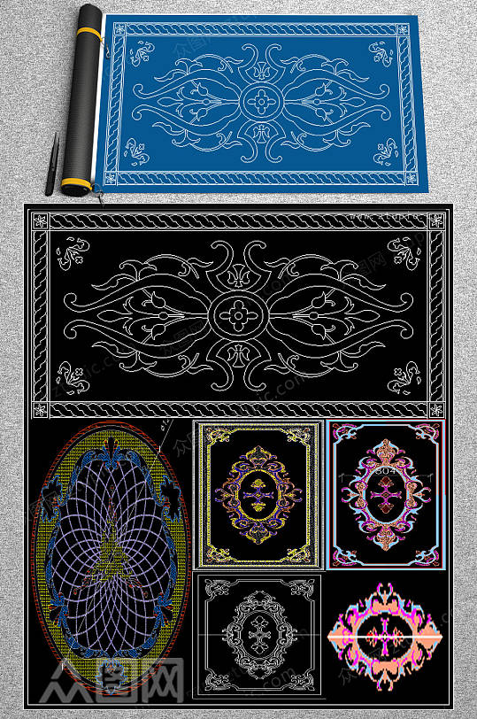 全套水刀拼花CAD图库-众图网