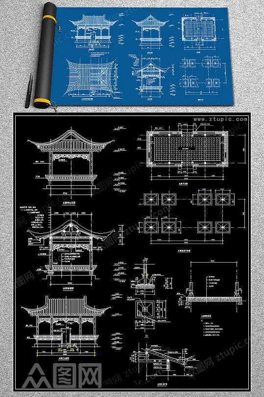 原创中式水榭CAD施工图