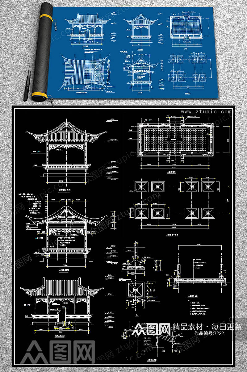 原创中式水榭CAD施工图素材