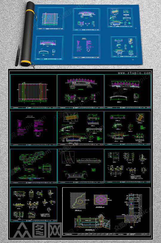 原创桥CAD平面图-众图网