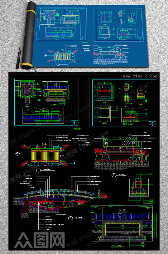 全套景观桥CAD施工图-众图网