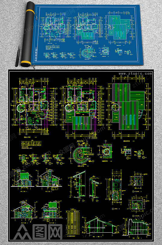 藏式别墅CAD施工图-众图网