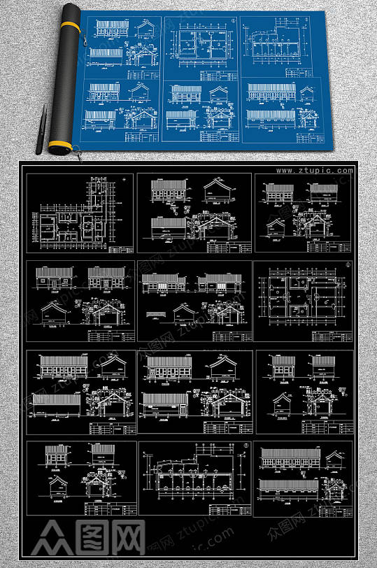 古典四合院CAD模版-众图网