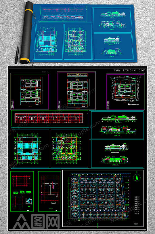 最齐全的四合院CAD图块-众图网