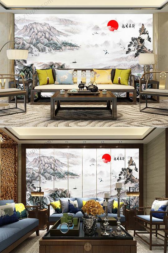 旭日东升大气中式背景墙-众图网