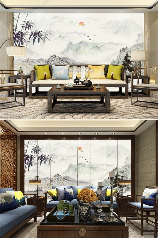 写意山水装饰背景墙-众图网