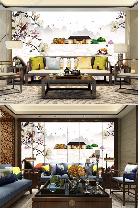 抽象中式山水背景墙-众图网