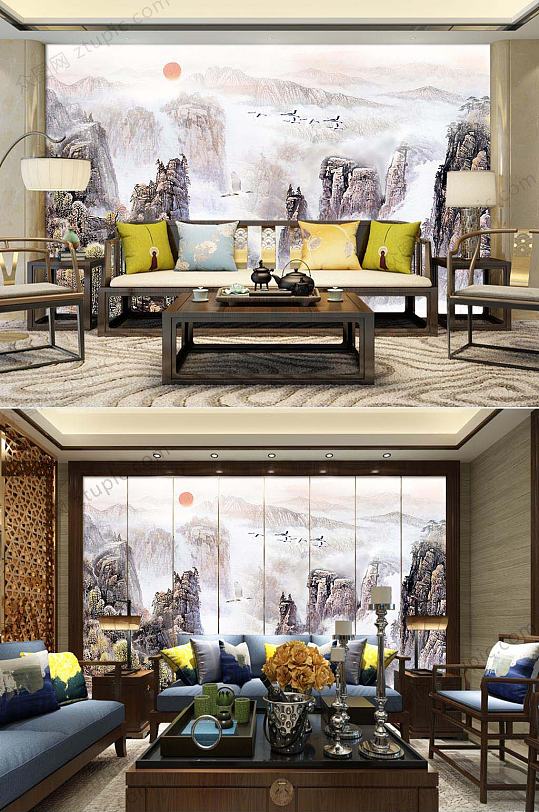 古风写意山水背景墙-众图网