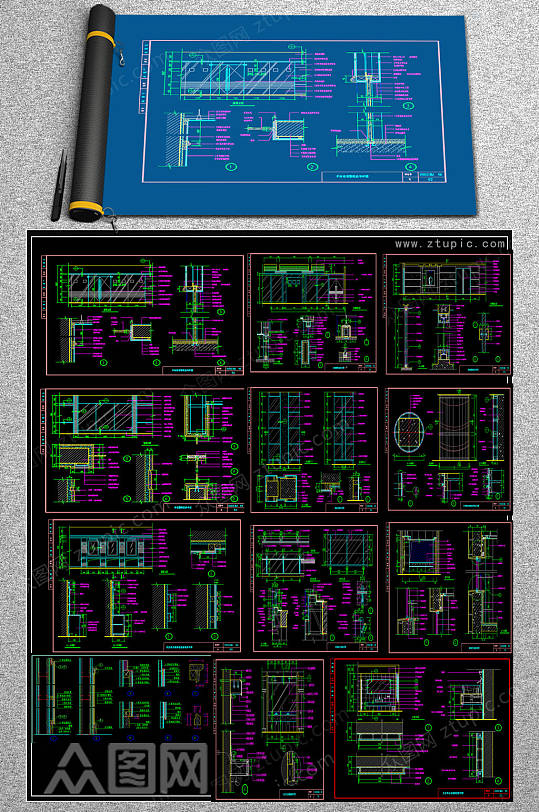 定制玻璃CAD详图-众图网