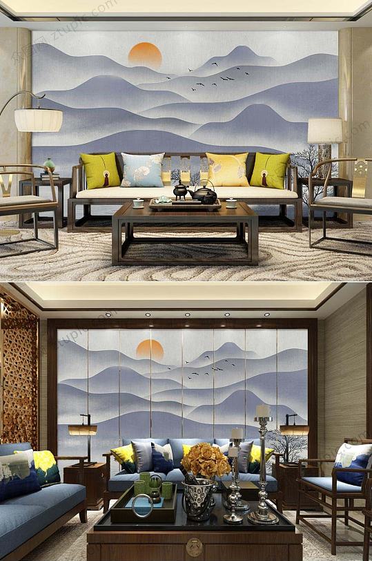 现代简约群山背景墙-众图网