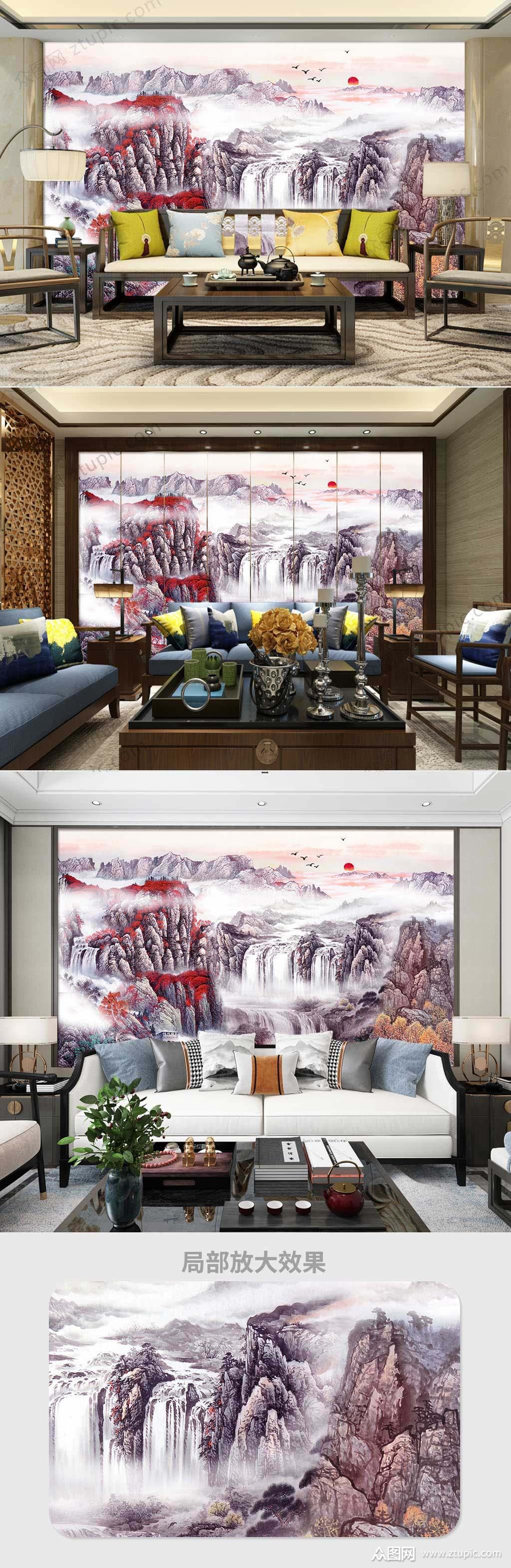 大气磅礴山河图客厅生活背景墙