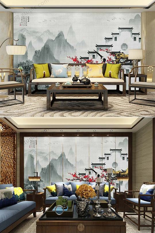 新中式徽派建筑背景墙-众图网