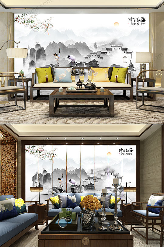 中式水墨创意背景墙-众图网