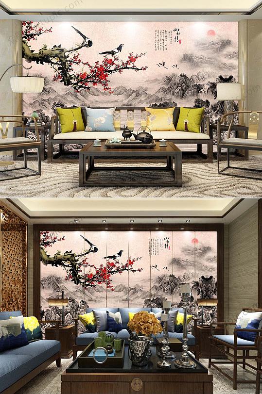 新中式山水背景墙-众图网