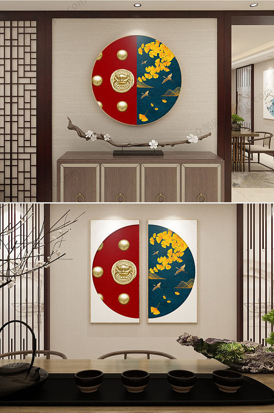 创新典雅两联圆形装饰画-众图网