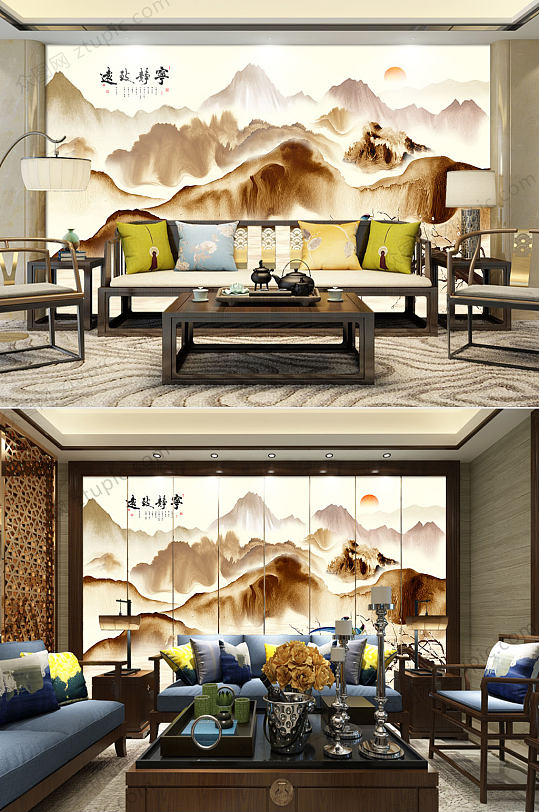 中式简约大气背景墙-众图网