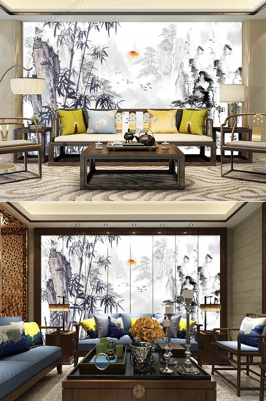 水墨山水装饰背景墙-众图网