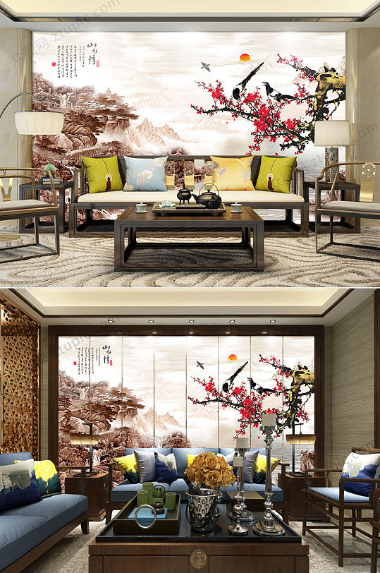 中式花鸟大气背景墙-众图网