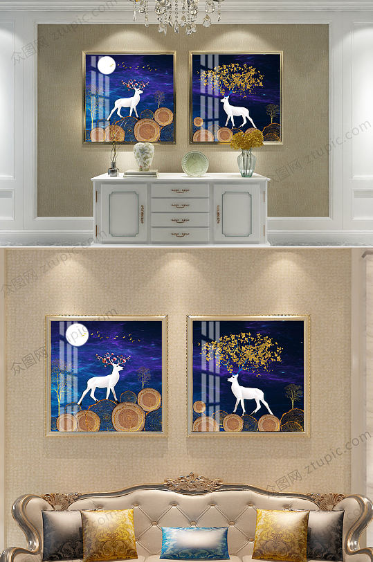 轻奢麋鹿装饰画-众图网