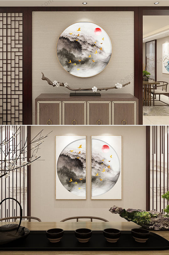 新中式抽象山水装饰画-众图网