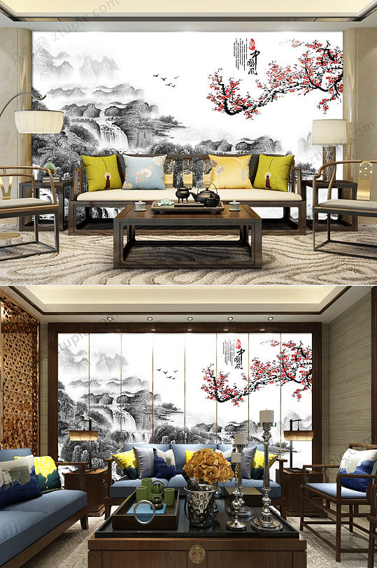中式水墨大气背景墙-众图网