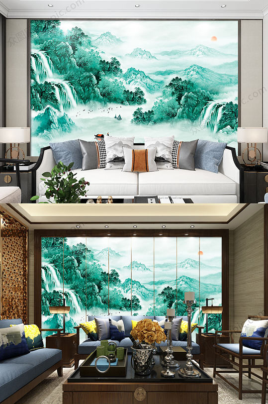 中式大气高山背景墙-众图网