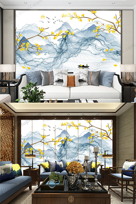 抽象山水电视背景墙-众图网