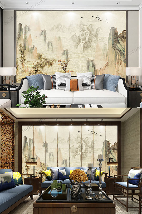 中国风水墨电视背景墙-众图网