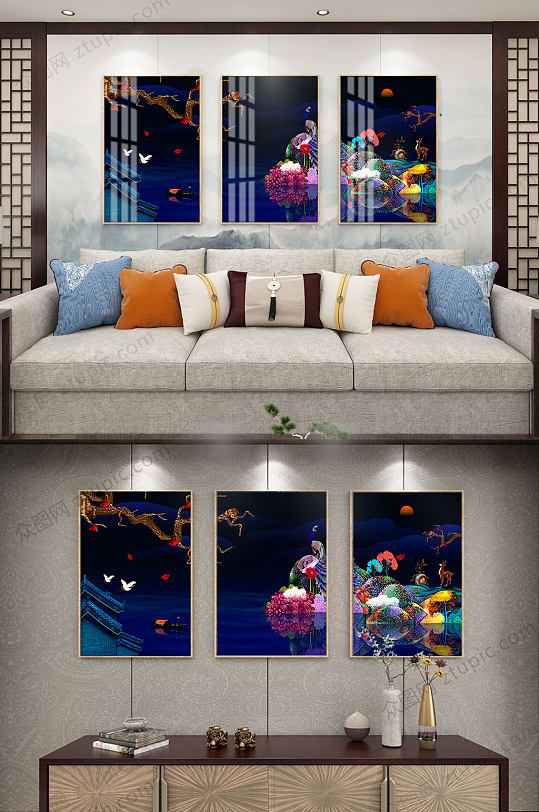 新中式唯美山水装饰画-众图网