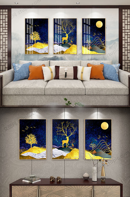 黑金大气麋鹿装饰画-众图网