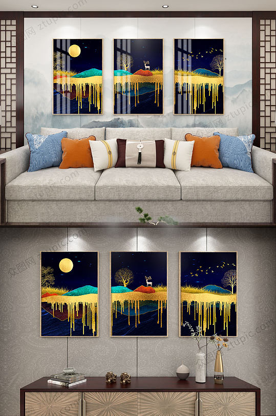 新中式黑金炫酷装饰画-众图网