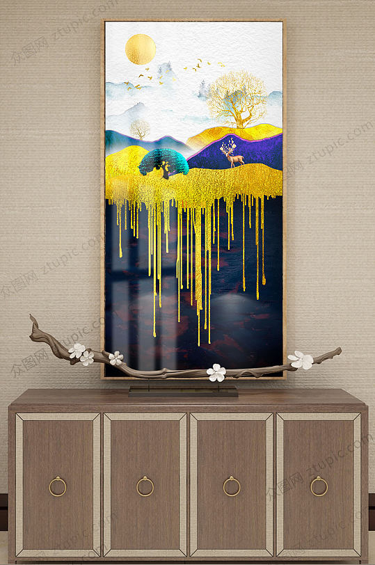 麋鹿大气中庭装饰画-众图网