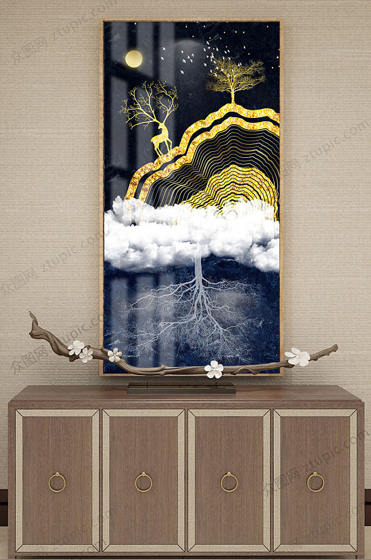 炫酷黑金中庭装饰画-众图网