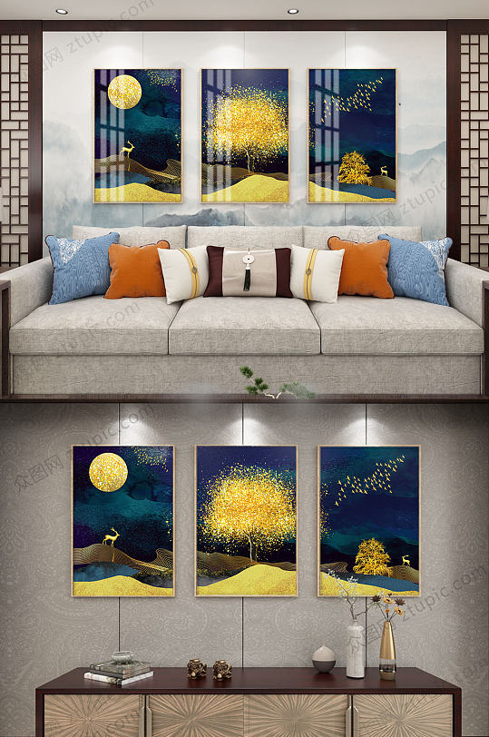 星空蓝色抽象装饰画-众图网